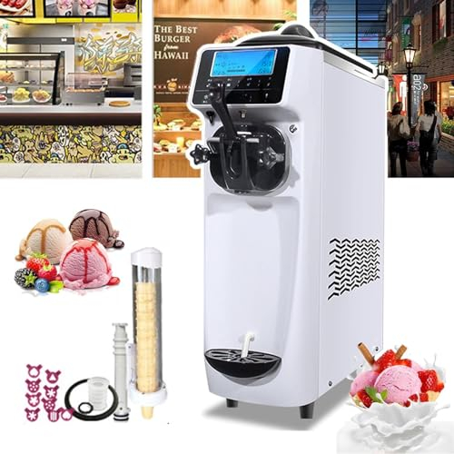 Máquina de helado comercial de 1150 W (14-16 L/H) + pantalla de operación LCD de 5 pulgadas + lavabo de material de 7,2 L, máquina de helado de escritorio de un solo cabezal - Bajo nivel de ruido