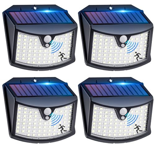 Possily Solarlampen für Außen mit Bewegungsmelder, 3 Modi Garten Solarleuchten für Außen IP65 Wasserdichte Solarlampen für Außen Wand Led Solar Strahler Außen für Garten, Hof, Garage (Weiß, 4 Stück)