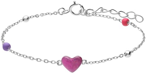Lucardi - Kinder Armband aus 925er Silber mit rosa Herz - Armband - 925 Silber - Weißgold - 15 cm - Nickelfrei