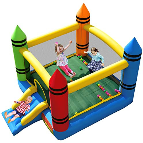 RajoNN Inflatable Bounce House, Crayon Bouncy Castle with Large Jumping Area, Ocean Balls and Carrying Bag, Blow up Jumper for Indoor Backyard Playground