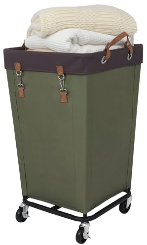 StorageWorks 160 L Wäschesammler mit Rädern, großer Wäschekorb mit Rollen für Wäsche, Wäschewagen mit abnehmbaren Stofftaschen für schmutzige Kleidung für Hotel, Zuhause, Schrank, Wohnheim, Grün
