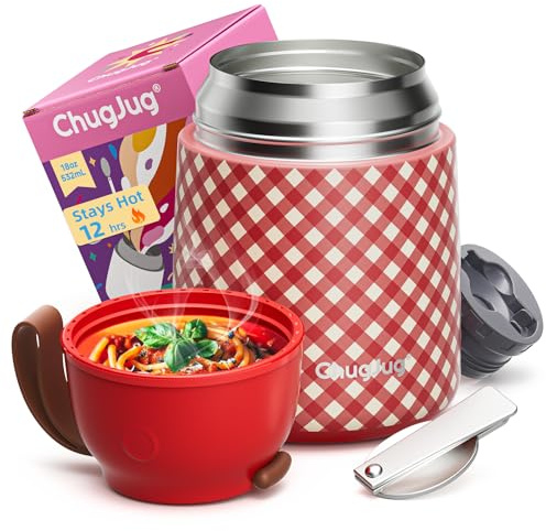 ChugJug Thermobehälter für Essen 530ml, Edelstahl Thermobecher für Essen Warmhaltebehälter mit Löffel, Auslaufsicher Lunchbox, BPA-frei, Thermobox Suppen, Müsli to Go-Hält 12 Stunden Heiß oder Kalt
