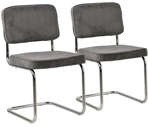 Happy Garden Lote de 2 sillas basculantes Maria de Pana Gris, tapicería de Espuma, Estructura de Acero Gris Diseño Moderno, Aspecto Vintage, sillas de Comedor, Oficina y Dormitorio