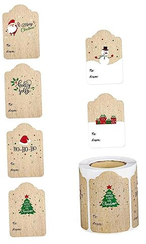 CAXUSD Weihnachtsaufkleber Selbstklebende Papieranhänger 300 Etiketten/rolle Festliche Weihnachtsdekoration Bastelprojekte