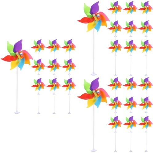 Mipcase 30 Pièces Moulin à Vent Coloré Moulins à Vent De Jardin Mini Moulinets Sculpture De Vent Arc-en-Ciel Girouettes à Fleurs Jouet De Moulin à Vent Moulinet à Vent Moulinet DIY Bois