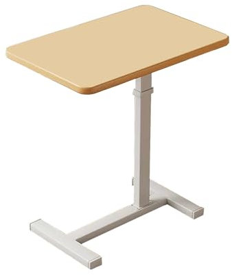 Über Betttisch Auf Rollen Höhenverstellbar Metall Nachttisch, Mobiler Lift Nachttisch, Laptop Tisch mit Versteckten Rollen für Haus, Krankenhaus, Büro(Brown)