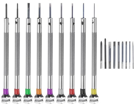 sourcing map Lot de 9 tournevis de précision pour montre SL0.8-SL2 PH1.2 PH1.6 Micro tournevis cruciforme avec capuchon rotatif pour lunettes, montres, appareils électroniques, ordinateur, capuchon