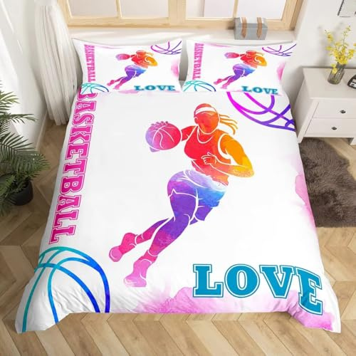 SJSXWQN Funda Nordica Cama 105 Baloncesto Edredon Cama 105 para Niñas Niños con Cremallera Suave cómodo Microfibra Fundas Nordicas 180x220 cm + 2 Fundas de Almohada 50x80 cm