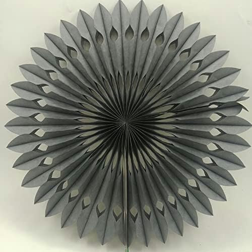 Faltbarer Handfächer, Handventilator aus Bambus, 1 Stück, dekorativer hängender Seidenpapier-Fächer, künstliche Wandblumendekoration, Hintergrundfächer-40cm-Grau