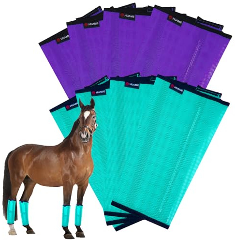 HUAME Juego de 8 botas de mosca para caballos, diseño de malla transpirable, protección contra plagas de insectos para reducir el pisoteo, daños en las pezuñas y la fatiga de las piernas