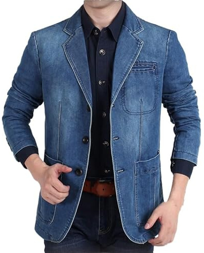 Chaqueta De Traje para Hombre,Blazer De Mezclilla De Corte Regular para Hombre, Abrigo Informal De Trabajo De Negocios, 3 Botones, Corte Retro Clásico A Medida, Chaqueta De Traje Multibolsillos, Ab