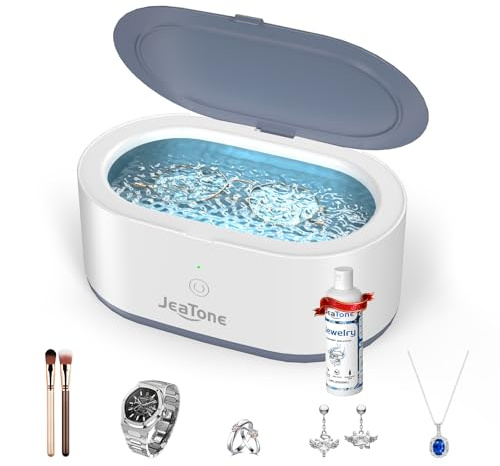 JeaTone Ultrasonic Jewelry Cleaner, 46KHz Sonic Jewelry Cleaner Machine for All Jewelry, Eyeglasses, Retainers, Dentures, Rings, Watches, Earrings & More, 304 Stainless Steel 20oz Cleaning Pod (Grey)