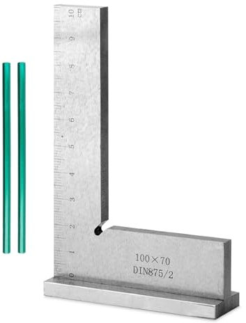 Schlosserwinkel mit Anschlag 90 ° Anschlagwinkel Metall Klein 100 x 70 mm Zimmermannswinkel Dick mit Messskala Schlosserwinkel für Präzise Arbeiten im Metallbau und Werkstatt