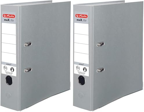 Herlitz 5480900 Ordner maX.file protect A4 (8 cm mit Einsteckrückenschild), grau, 1 Stück (Packung mit 2)