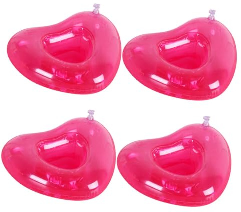 Set di 4 Portabicchieri Galleggianti a Cuore in Pvc Rosa per Piscina