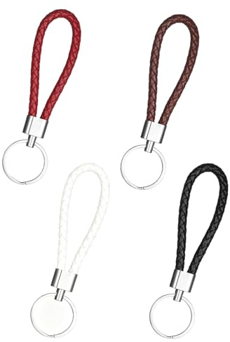 Biliant Lot de 4 porte-clés en cuir unisexe - Porte-clés de voiture - Cordon court pour voiture, moto, vélo - Pour homme et femme