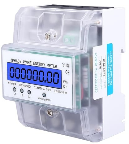 BAIFULAI Stromzähler 3-Phasen 4-Draht, Drehstromzähler 230/ 400V 3x 5-100A, LCD Digitaler Stromzähler Zwischenzähler Strom Hutschiene für DIN Hutschiene Zwischenzähler Strom, 50/60Hz