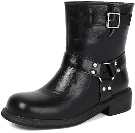 Bviennic Botines Mujer Plano Retro Punta Rojoonda Sin Cordones Slouch 2686 Negro Talla 36.5 EU/37Cn