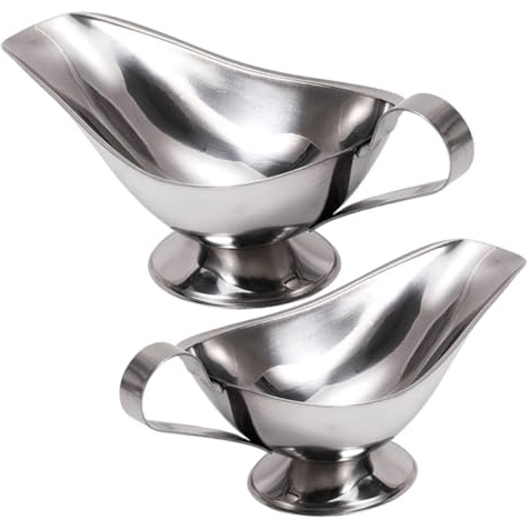 MOLUCKFU 2 pièces Saucière Inox avec Bec Verseur Poignée Ergonomique Distributeur de Sauce Chaud et Froid pour Cuisine et Restaurant Bol à Jus et Lait Polyvalent Service Propre et Pratique