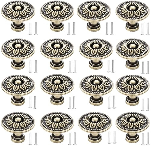 GLDFYYDS 16 Pcs Antique Bronze Cabinet Knobs, Equipped with 22mm and 25mm Screws, Vintage Cabinet Handle, for Cabinet, Cabinet Drawer, Bedside Table, Wardrobe Door
