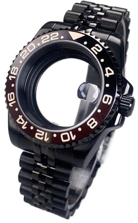 Caja de Reloj Negra GMT/Sub NH35 40 mm con Cristal Zafiro 120 clics for Esfera 28,5, Movimiento NH36 NH38