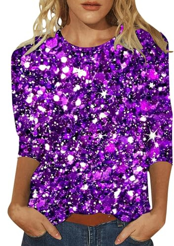 Camiseta Lentejuelas Mujer,Blusa Fiesta Mujer con Purpurina Top Brillante Elegante Blusas Sexy Glitter Tops Disco Party Sparkle Festivas Disfraz Carnaval Outfit Nochevieja Ropa Fin De AñO Clubwear