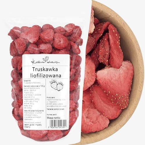 Fragole liofilizzate naturali 20g | frutta croccante senza zuccheri aggiunti, snack per yogurt, dolci, porridge e colazione, KUCHNIA ZDROWIA