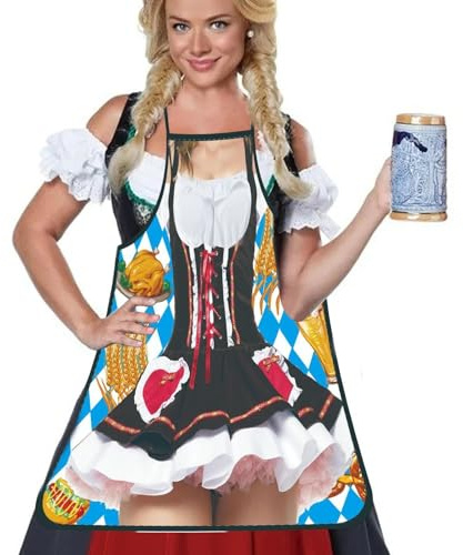 Oktoberfest kostymer förkläde – tysk dirndl klänning nyhet förkläden, oktoberfest fest med justerbara bindningsrep för matlagning trädgårdsskötsel grillning bakning