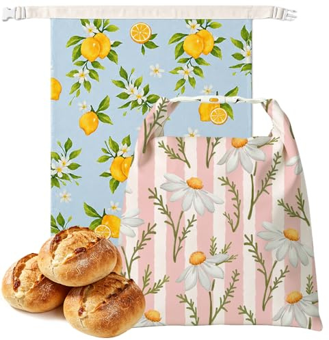 RABUSOFA 2 Stück Wiederverwendbare Bienenwachs Brotbeutel 43x33cm | Aufbewahrung Frischhalten Baumwoll Brottasche für Sauerteig, Bienenwachstuch Großer Brotbeutels für Brotaufbewahrung