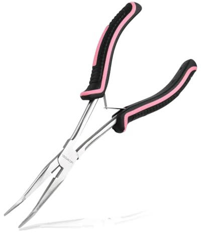 LEONTOOL Long Reach Bent Needle Nose Pliers Serrated Jaw Bent Long Nose Plier with Wire Cutter, Extra Long Needle Nose Pliers Fishing Tools Jewelry Plier for Jewelry Making Wire Bending and Cutting