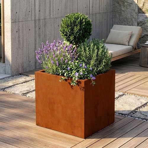 casa.pro Växtkruka vaargel blomkruka 60 x 60 x 60 cm planteringslåda väderbeständig blomkruka kvadratisk blomkruka utomhus inomhus blomlåda cortenstål rostfritt stål