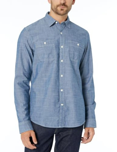 Amazon Essentials herr Regular-fit Long-sleeve Chambray Shirt Skjorta med knappar (1-pack)