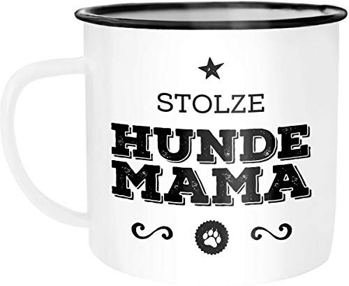 Moonworks Emaille Tasse Becher Stolze Hunde Mama Hunde Besitzerin Hundebesitzerin Kaffeetasse weiß-schwarz unisize