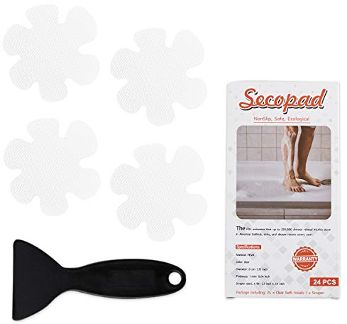 Secopad - Adesivi di Sicurezza per Vasca da Bagno e Doccia, Antiscivolo, con Raschietto di Alta qualità (Bianco)