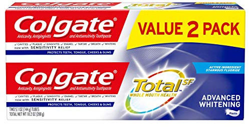 Colgate Total Whitening pasta de dientes, blanqueamiento avanzado, 5.1 onzas, paquete de 2 pastas