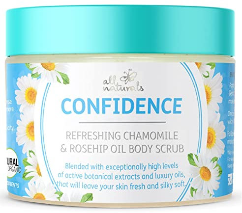 All Naturals, Exfoliating Body Scrub, Chamomile & Rosehip Oil, Intensive Skin Rejuvenating & Softening, Natural & Organic Sugar Exfoliator, 400g