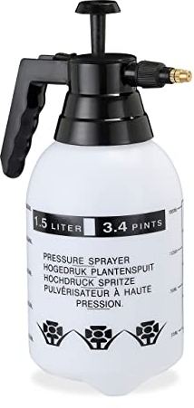 Relaxdays Spruzzatore a Pressione, Nebulizzatore, Valvola Regolabile in Ottone, Manometro Bottiglia Pesticidi 1,5L, Nero