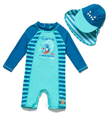 BONVERANO Traje de baño para bebé niño Trajes de baño de una Pieza de Manga Larga Protección UV 50+ Trajes de baño con Cremallera