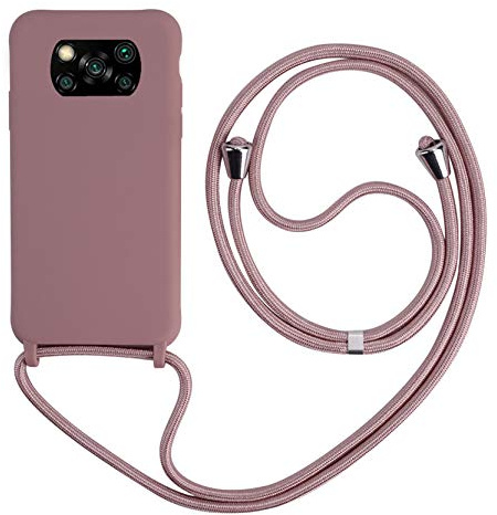 2ndSpring - Carcasa con Collar Compatible con Xiaomi Mi Poco X3 NFC, Gargantilla con cordón Colgante, Funda de Silicona Suave, Rosa y Oro