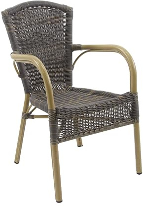 METRO Professional Silla de Jardín con Reposabrazos con Aspecto de Bambú, Acero/Ratán Sintético, Apilable, Sillón para Exterior, Marrón