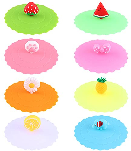 8 piezas fundas de silicona para tazas de vidrio 10cm tapa de silicona para tazas reutilizables antipolvo fundas para tazas de café de dibujos animados tapa creativa a prueba de fugas para té cerveza