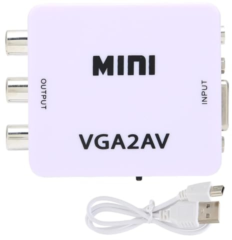 Agatige Convertisseur VGA vers AV, boîtier Adaptateur convertisseur Composite RCA, convertisseur vidéo VGA vers AV RCA Adaptateur vidéo PC TV