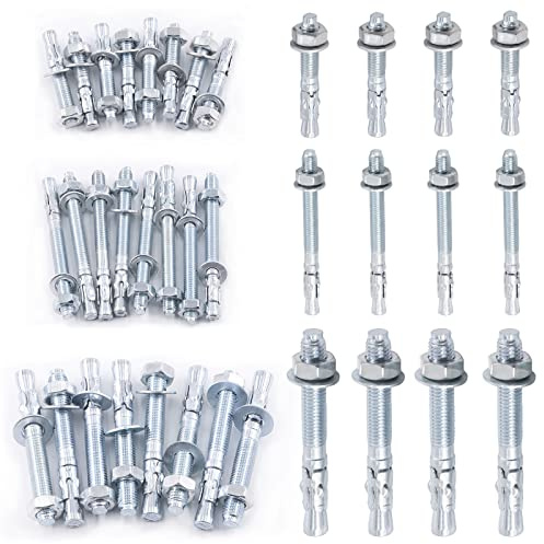 Swpeet 24 pezzi 1/2 x 4 | 3/8 x 2-3/4 | 3/25,4 cm x 3-1/2 Kit di ancoraggio a cuneo resistente placcato zinco, fissaggio a cuneo, perfetto solo per strutturale in cemento e calcestruzzo