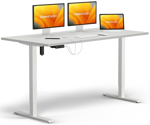 KRIEG HighDesk SMART Höhenverstellbarer Schreibtisch 160 x 80 cm I Weiß + Weiß - Elektrischer Sitz- & Stehtisch mit Tischplatte - Stehschreibtisch Elektrisch Höhenverstellbar