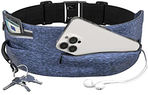 EAZY CASE großer Laufgürtel Hüfttasche passend für alle Smartphones als Jogging Tasche, Sportgürtel mit Reißverschluss, elastischer Gürtel für Fitness, Spazieren und Reisen, Dunkel Blau