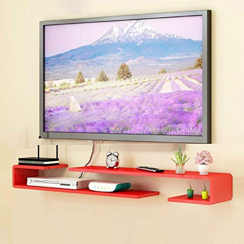 Wall-mounted TV Cabinet Floating Shelf Bookshelf Wall Shelf Bedroom Living Room Set Top Box Router Storage Shelf Multimedia Console (color : RED, Size : 100-105cm)