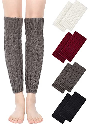 Boyiee 4 Pares Calentadores de Piernas de Punto para Mujer Calcetines Largos para Botas de Ganchillo de Punto, 4 Colores