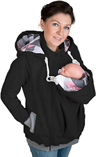 3In1 Umstandspullover Für Tragetuch Für Babytrage Kängurujacke Mit Reißverschluss Multifunktionale Mom-Känguru-Jacke Mit Kapuze Langarm Umstandsjacke Warm Tragepullover 1,M