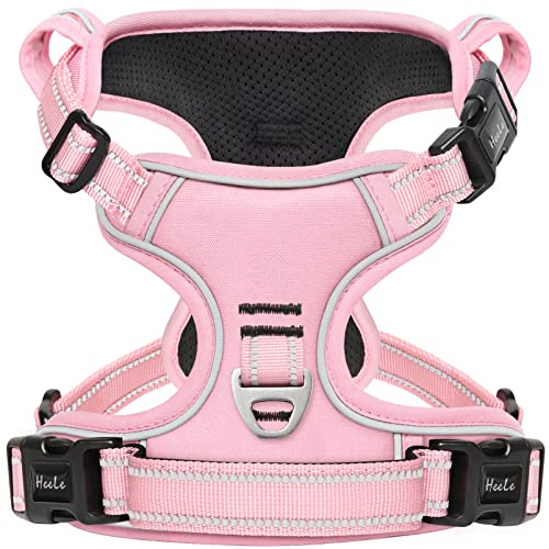 HEELE Hundegeschirr ohne Zug, Brustgeschirr für mittel Hund, einstellbares reflektierendes Hunde Geschirr, atmungsaktive Hundegeschirre mit gepolstertem Griff, No-Pull Dog Harness, Hellrosa, M
