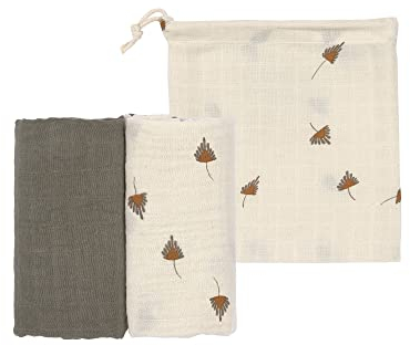LÄSSIG Baby Puckdecke Spuckdecke Pucktuch Mulltuch 2er Set Baumwolle 60 x 60 cm/Swaddle & Burp Blanket M taupe
